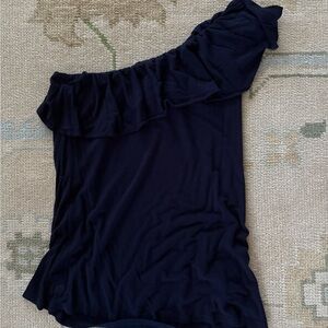 Lilly Pulitzer Navy Ruffle One Shoulder Top